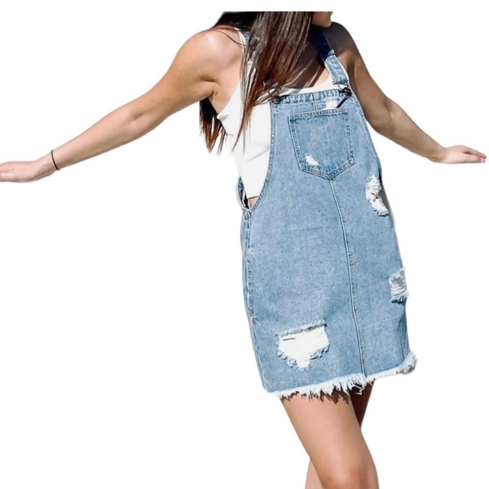 Cello Denim Overall Mini Jumper Dress Size S